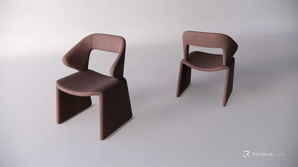 Modern Brown Upholstered Accent Chairs With Curved Backrest And Geometric Legs 3d model 
