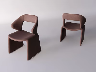 Modern Brown Upholstered Accent Chairs With Curved Backrest And Geometric Legs 3d model