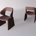 Modern Brown Upholstered Accent Chairs With Curved Backrest And Geometric Legs