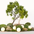 Garden Plant Combination with Tree Bushes Rocks Lighted Spheres and Rabbit Decoration