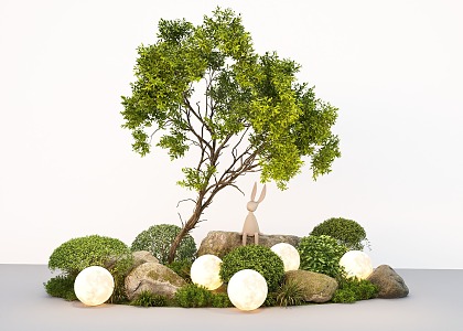 Plant combination landscape modeling tree cover shrub green plant pile 3d model