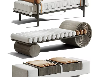 Modern Minimalist Sofa Bench Design With Upholstered Cushions And Wooden Base Structure 3d model