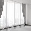 Gray Curtains and White Sheer Curtains in Modern Room With Large Windows and City View