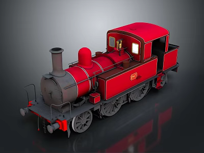 Detailed Red Vintage Steam Train Model With Classic Chimney And Wheels 3d model
