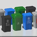 Public Facilities Colorful Trash Bins With Various Recycling Symbols And Different Colors