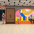 Colorful Art Mural Decorated Public Space With Archway And People Activities