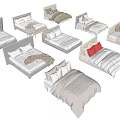 Stylish Double Bed Collection With Modern Headboards And Various Bed Linens 3d model