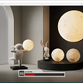 Modern Moon Shaped Floor Lamp With Rabbit Figurines In Interior Decor 3d model