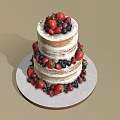 Two Tiered Naked Cake Decorated With Fresh Strawberries And Blueberries On Round Platter