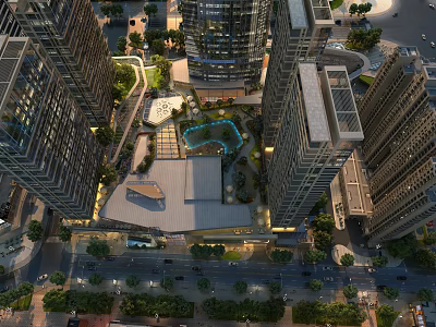 Rooftop Garden Among Urban High Rise Buildings With Lush Greenery And Leisure Spaces 3d model