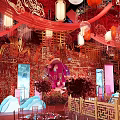 Chinese Style Banquet Hall With Red Decor Lanterns Flowers Chandeliers And Traditional Patterns