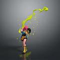 Pink Haired Female Character In Yellow Black Outfit With Boxing Gloves And Yellow Splashing Liquid