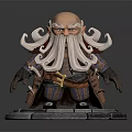 Fantasy Game Character With Long White Beard Bushy Eyebrows Detailed Clothing Stone Pedestal Base