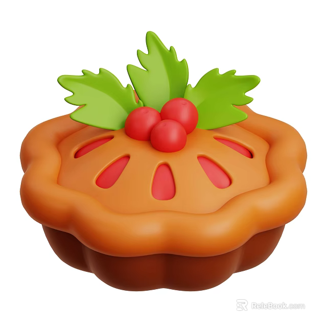 Festive Orange Pie With Green Leaves Red Berries And Decorative Crust 3d model 