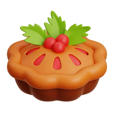 Festive Orange Pie With Green Leaves Red Berries And Decorative Crust 3d model
