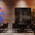 Industrial Bar Interior With Concrete Walls Neon Signs And Table Seating