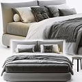 Modern Double Bed with Soft Pillows Cozy Blanket and Wooden Nightstand Interior