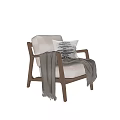 Cozy Accent Chair With Wooden Frame Upholstered Cushion Throw Pillow And Draped Blanket