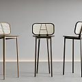 Three Modern Bar Stools With Mesh Backrest And Metal Legs In Brown Black