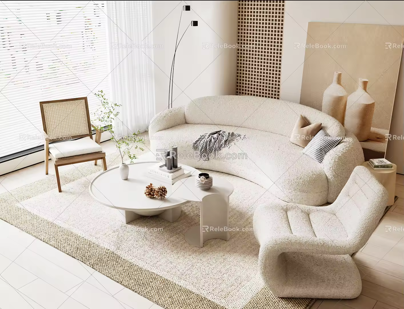 Quiet sofa tea table combination 3d model
