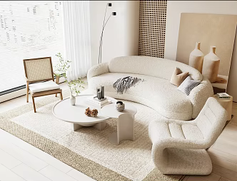 Quiet sofa tea table combination 3d model