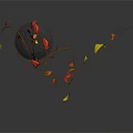 Minimalist Modern Floral Arrangement With Dark Vase Slender Branches Red And Yellow Leaves
