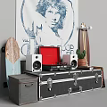 Vintage Decorative Ornament Combination With Skateboards Poster Record Player Speakers Cactus And Suitcase