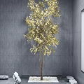 Golden Leaf Arbor in Indoor Space with Gray Textured Wall and White Decorative Element