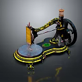 Vintage Black And Yellow Mechanical Device With Round Base Black Wheel And Decorative Stripes