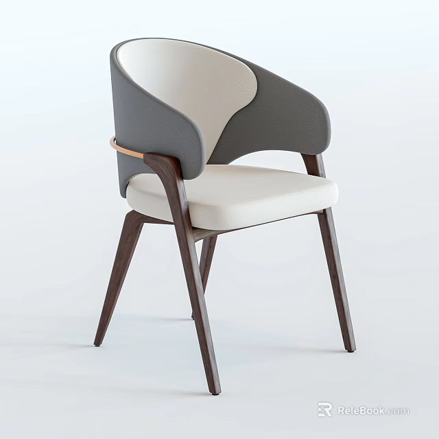 Modern Dining Chair With Light Fabric Seat Dark Wooden Legs And Curved Backrest Design 3d model 