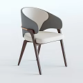 Modern Dining Chair With Light Fabric Seat Dark Wooden Legs And Curved Backrest Design