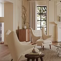 Elegant Living Room Interior With Beige Sofa Armchairs Fireplace And Chandelier