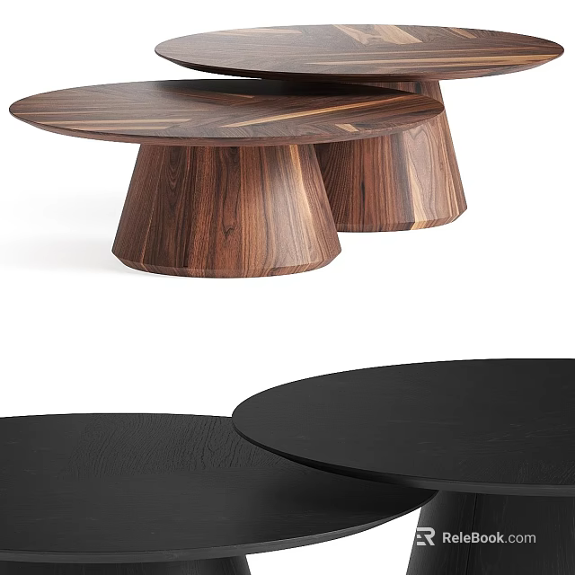 Modern Dining Table Design With Walnut Wood Tapered Base And Circular Top 3d model