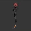 3D Character With Red Hair Green Glasses Gray Bodysuit Purple Sleeves Gun Holster And High Heels