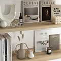 Minimalist Modern Decorative Ornament Set With Wooden Shelves Vases Books Sculptures And Plants