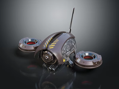 Modern Electronic Device With Dual Circular Sensors Central Lens Antenna Metallic Finish And Yellow Stripes 3d model