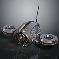 Modern Electronic Device With Dual Circular Sensors Central Lens Antenna Metallic Finish And Yellow Stripes