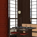Japanese Style Restaurant Interior With Shoji Screens Red Wooden Decor And Hanging Lamp
