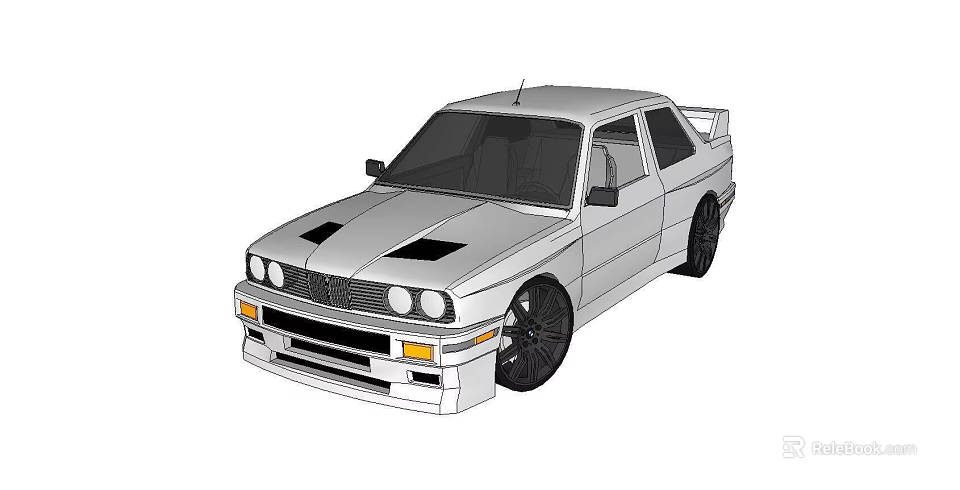 Classic Sports Car With Retro Design Black Wheels Rear Spoiler And Front Air Intakes 3d model 