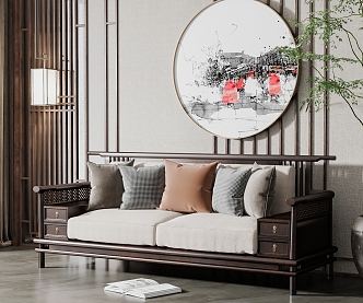 New Chinese-style double sofa 3d model