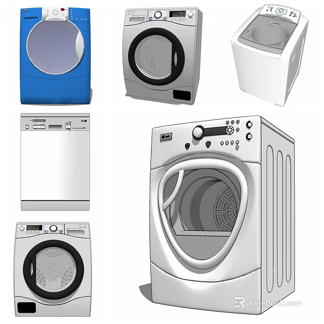 Various Styles of Washing Machine with Modern Design and Control Panel 3d model 