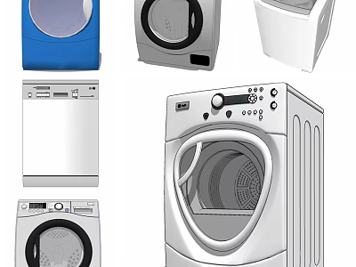 Various Styles of Washing Machine with Modern Design and Control Panel 3d model