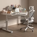 Modern Adjustable White Desk With Ergonomic Chair Lamp Globe Books And Laptop