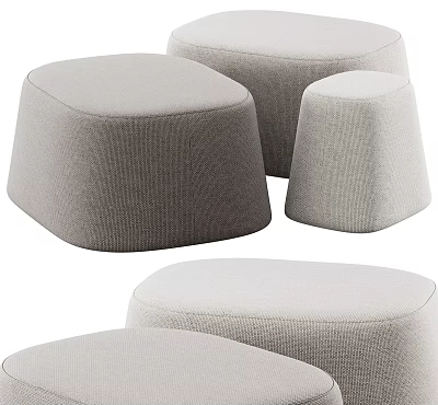 Modern Light Gray Fabric Pouf Ottomans With Round Low Design And Various Sizes 3d model