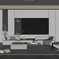 Modern Living Room Interior With White Sofa TV Wall Green Plant Coffee Table And Soft Rug
