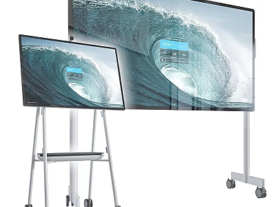 Public Facility Large Digital Screens with Ocean Wave Display on Wheeled Stands for Public Use 3d model