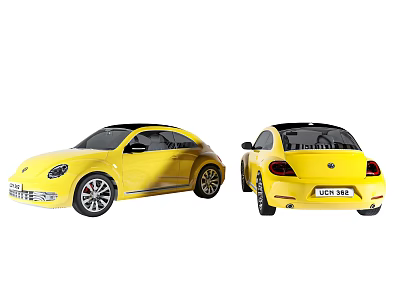 Yellow Volkswagen Beetle Car Featuring Front And Rear Exterior Views 3d model