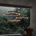 Modern Circular Ring Pendant Lights In Interior With Forest View And Orange Chair