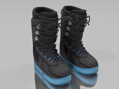 Black High Top Shoes with Blue Sole and Lace Up Design for Winter Wear 3d model