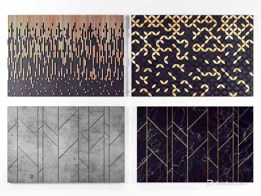 Modern Background Wall Designs With Gold Lines Geometric Patterns And Marble Texture 3d model 